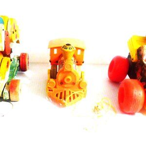 3 Vintage Fisher Price WOOD Pull Along Chug Chug Jalopy Horse Pre-School